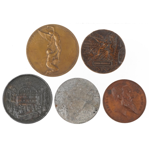 1686 - Five 19th century and later commemorative medallions including a bronze Holborn Restaurant example p... 