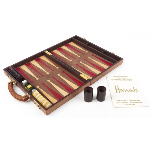 1589 - Vintage Harrods travelling Backgammon set with counters in the form of a briefcase