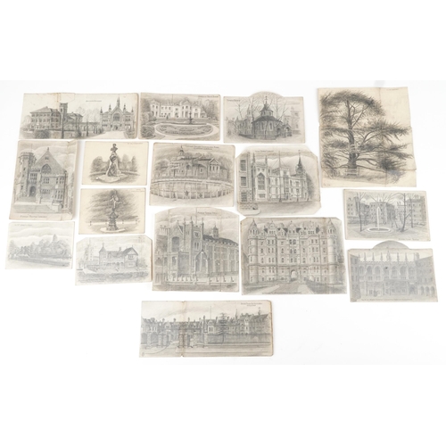 1710 - Fifteen early 20th century architectural pencil drawings on card of Embankment London including Entr... 