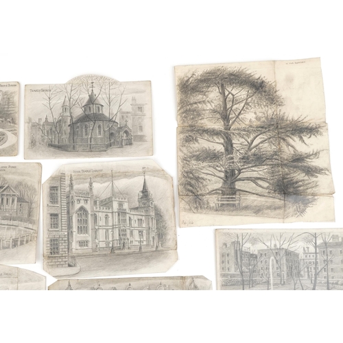 1710 - Fifteen early 20th century architectural pencil drawings on card of Embankment London including Entr... 