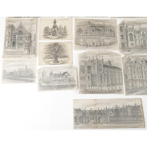 1710 - Fifteen early 20th century architectural pencil drawings on card of Embankment London including Entr... 