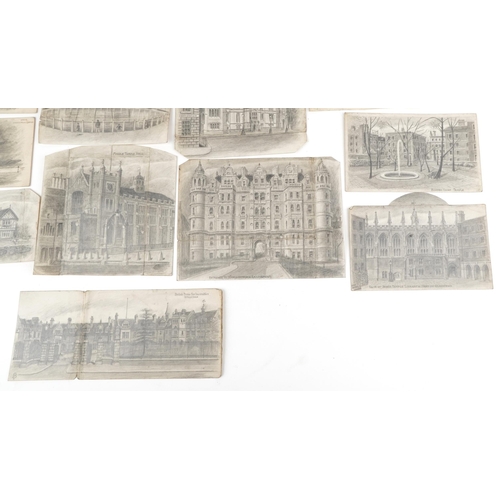 1710 - Fifteen early 20th century architectural pencil drawings on card of Embankment London including Entr... 