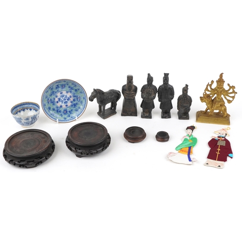 1511 - Asian sundry items including an Indian gilt metal figure of goddess Durga, Japanese saucer and Chine... 