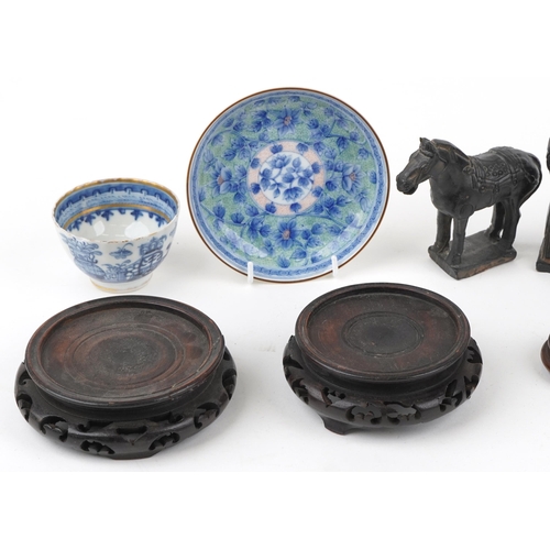 1511 - Asian sundry items including an Indian gilt metal figure of goddess Durga, Japanese saucer and Chine... 