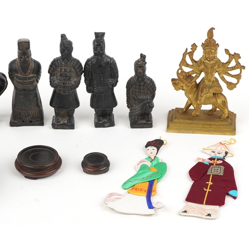 1511 - Asian sundry items including an Indian gilt metal figure of goddess Durga, Japanese saucer and Chine... 