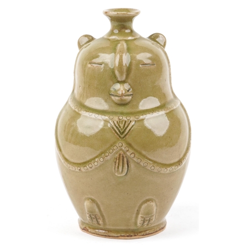 418 - Korean porcelain vase in the form of a bird having a celadon glaze, 25.5cm high