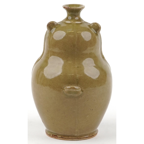 418 - Korean porcelain vase in the form of a bird having a celadon glaze, 25.5cm high