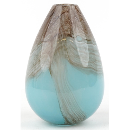 1346 - Svaja, large contemporary blue and brown art glass vase, 28cm high