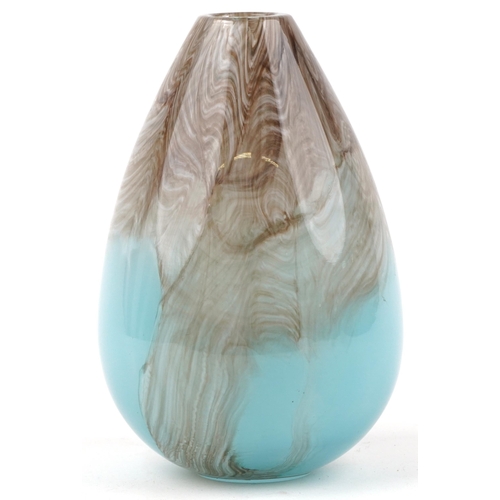 1346 - Svaja, large contemporary blue and brown art glass vase, 28cm high