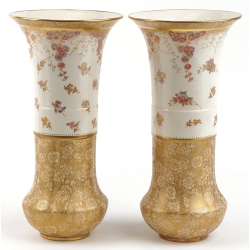 240 - Wedgwood, large pair of aesthetic vases gilded and decorated with flowers, factory marks and numbere... 