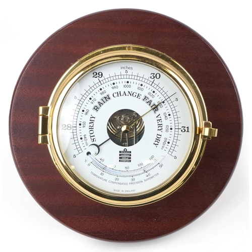 445 - Sewills of Liverpool, Mahogany and brass ship's design compensated wall barometer, 26.5cm in length