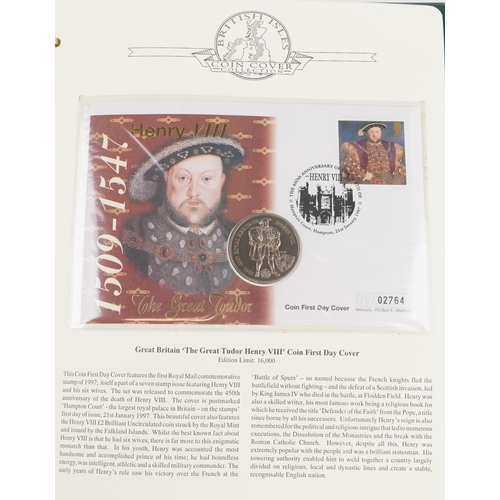 1780 - Stamps and numismatic covers coin covers predominantly arranged in three albums including Henry VIII... 