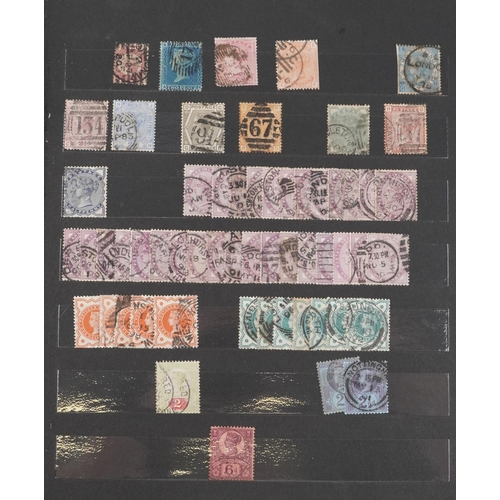 1800 - Victorian and later British stamps arranged in a stock book including Two Penny Blue, Penny Reds and... 