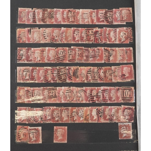 1800 - Victorian and later British stamps arranged in a stock book including Two Penny Blue, Penny Reds and... 