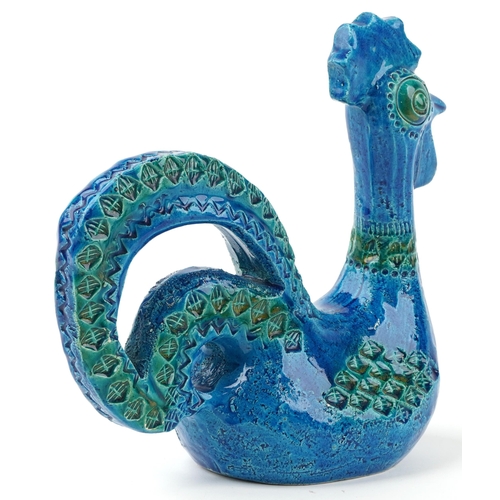  Bitossi, mid century Italian pottery rooster having a blue glaze, 24.5cm in length