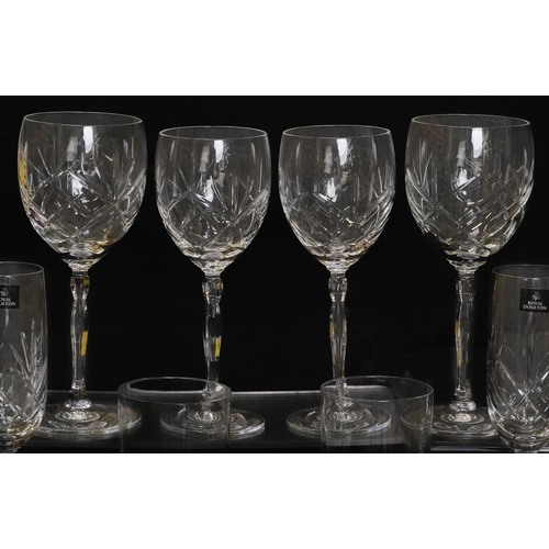 1173 - Four pairs of Royal Doulton crystal glasses, the largest each 21cm high