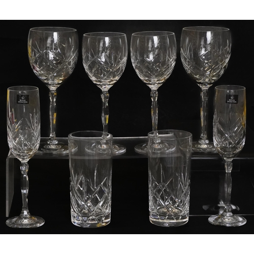 1173 - Four pairs of Royal Doulton crystal glasses, the largest each 21cm high