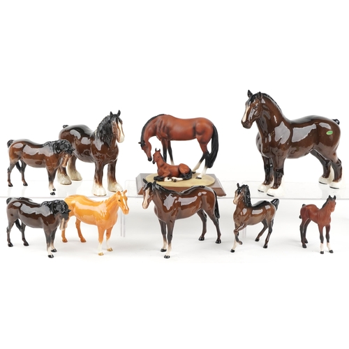 1178 - Eight Beswick horses including two Shire examples and an Italian sculpture of a horse and foal by De... 