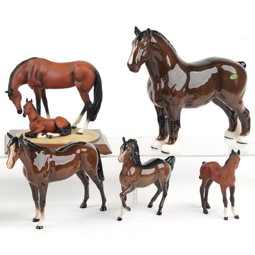 1178 - Eight Beswick horses including two Shire examples and an Italian sculpture of a horse and foal by De... 