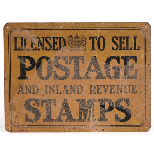 477 - Vintage Licensed to Sell Postage and Inland Revenue Stamps advertising sign, 27.5cm x 21cm