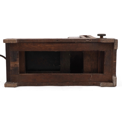 1722 - The City Salex Exchange London, Victorian oak magic lantern slide projector, 46cm in length