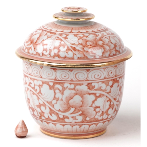 414 - Thai porcelain including a large baluster jar and cover hand painted with cranes amongst water and f... 