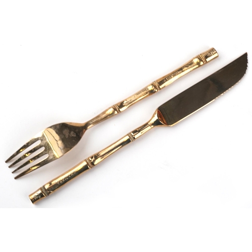 1133 - Thai twelve place canteen of brass cutlery with simulated bamboo handles housed in a hardwood cantee... 