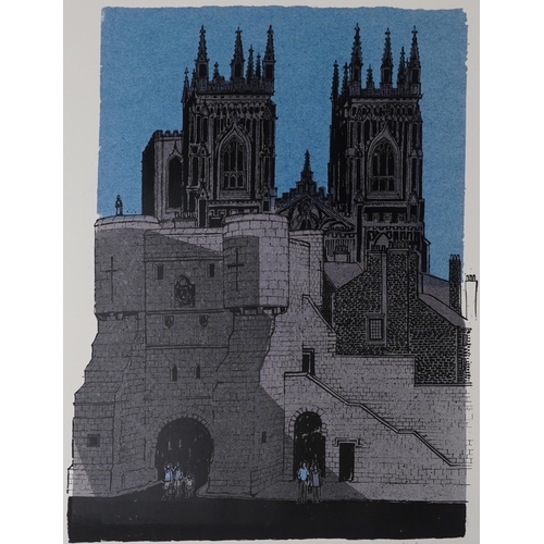 597 - Robert Tavener - York Minster, pencil signed screen print, limited edition 62/75, unframed, 80cm x 5... 