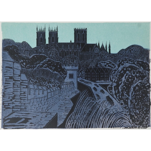 455 - Robert Tavener - York Cathedral, pencil signed screen print, limited edition 68/75, unframed, 77cm x... 