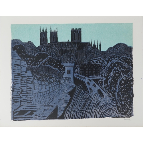 455 - Robert Tavener - York Cathedral, pencil signed screen print, limited edition 68/75, unframed, 77cm x... 