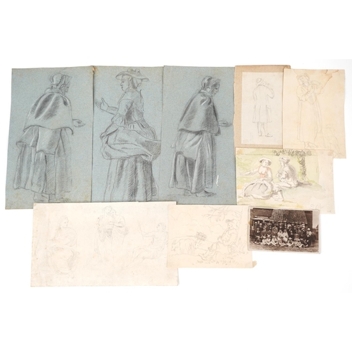 700 - School of George Hayter - Full length portraits and classical figures, eight pencil drawings, unfram... 