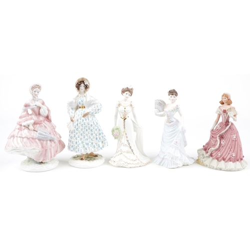 1139 - Five Wedgwood, Royal Worcester and Coalport figurines comprising The Coronation Ball, 1855: The Crin... 