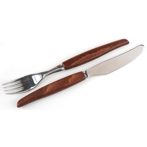 1136 - 1970s Bravingtons six place canteen of stainless steel cutlery with teak handles, the canteen 36.5cm... 