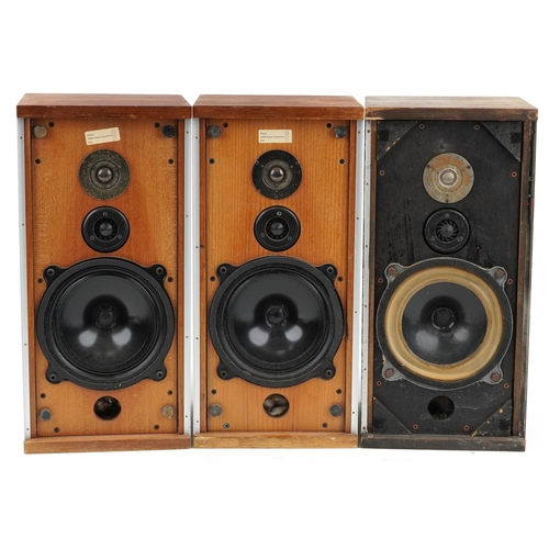 1214 - **WITHDRAWN** Three Bowers & Wilkins DM4 teak speakers, various serial numbers, each 53cm high