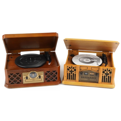 1215 - Two retro wooden record/CD and radio players, the largest, 46cm wide