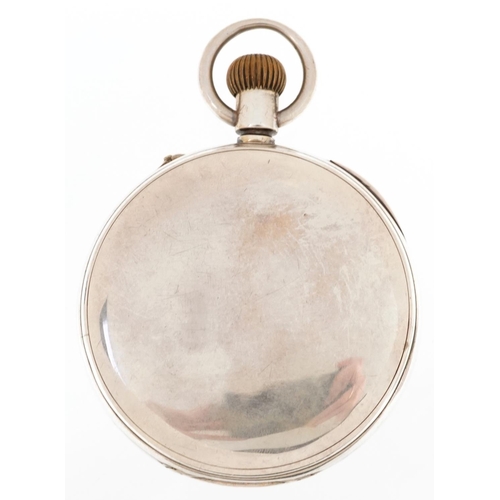 2644 - The Atlas Watch, continental gentlemen's silver keyless open face Goliath pocket watch having enamel... 