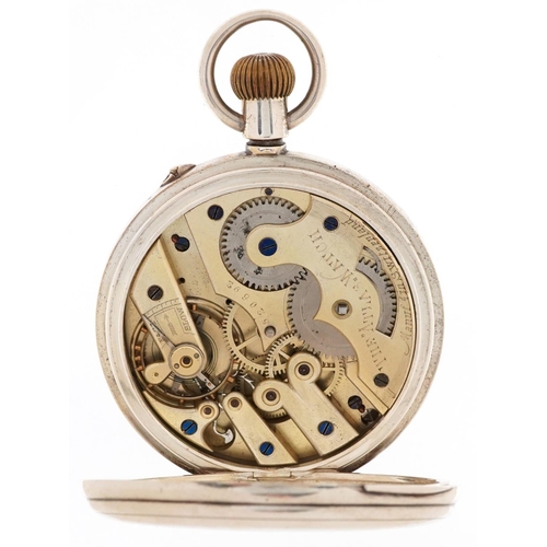 2644 - The Atlas Watch, continental gentlemen's silver keyless open face Goliath pocket watch having enamel... 