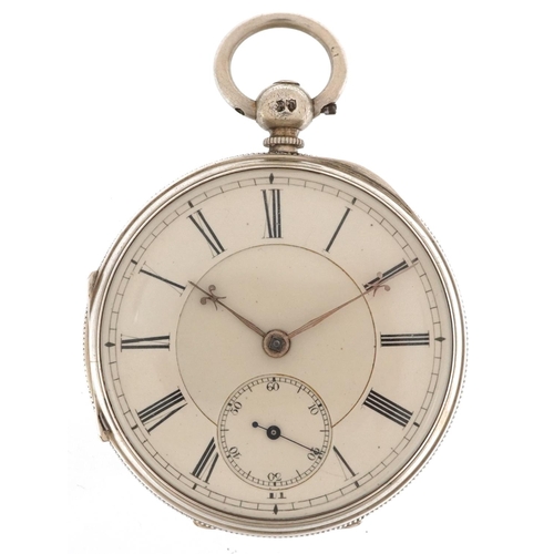 2656 - Victorian gentlemen's silver key wind open face fusee pocket watch having enamelled and subsidiary d... 