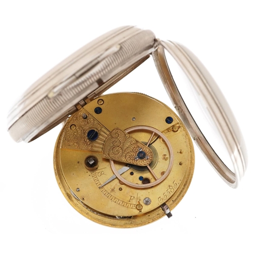 2656 - Victorian gentlemen's silver key wind open face fusee pocket watch having enamelled and subsidiary d... 