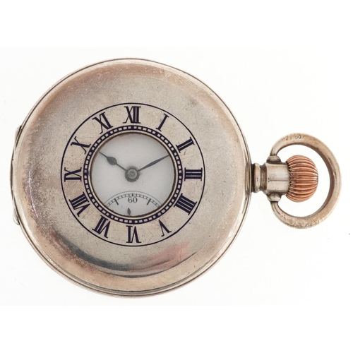 2445 - Cyma, George VI silver gentlemen's keyless half hunter pocket watch having enamelled and subsidiary ... 