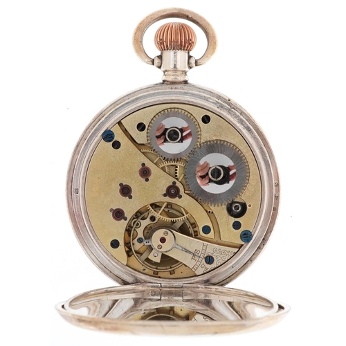 2445 - Cyma, George VI silver gentlemen's keyless half hunter pocket watch having enamelled and subsidiary ... 