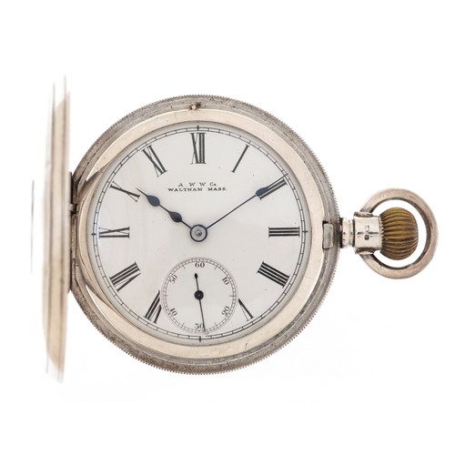 2515 - Waltham Mass, Victorian gentlemen's silver keyless half hunter pocket watch having enamelled and sub... 