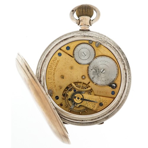 2515 - Waltham Mass, Victorian gentlemen's silver keyless half hunter pocket watch having enamelled and sub... 