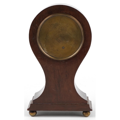 306 - Edwardian inlaid mahogany balloon shaped mantle clock with enamelled dial having Roman numerals, 23.... 