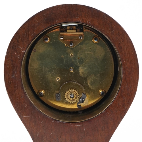 306 - Edwardian inlaid mahogany balloon shaped mantle clock with enamelled dial having Roman numerals, 23.... 