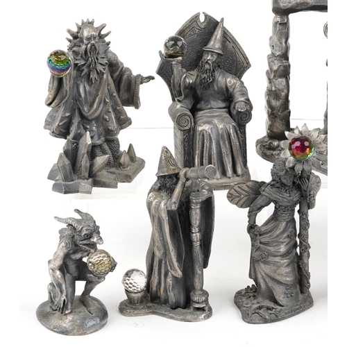 1432 - Eleven Myth & Magic pewter wizards and demons including The Astronomer and The Cauldron of Light, th... 