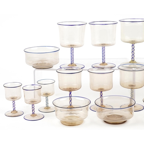 130 - Vittorio Zecchin for Pauly & Co, Art Deco Murano glassware comprising sixteen various sized glasses ... 