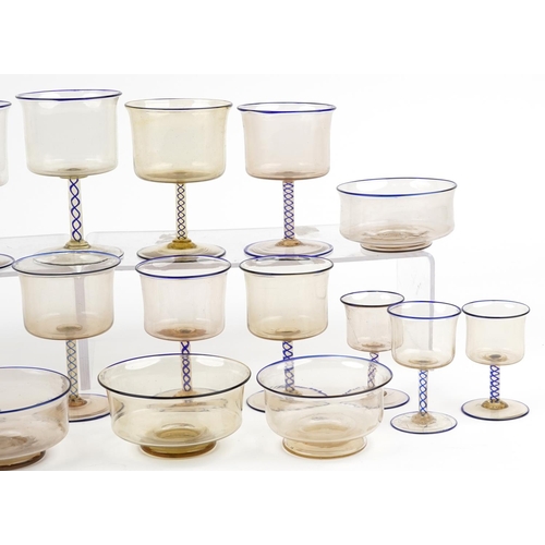 130 - Vittorio Zecchin for Pauly & Co, Art Deco Murano glassware comprising sixteen various sized glasses ... 