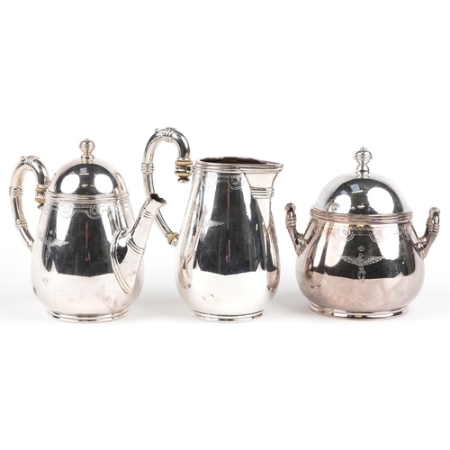 649 - *WITHDRAWN* 1930's Italian Air Force silver plated three piece tea set comprising teapot, milk jug a... 