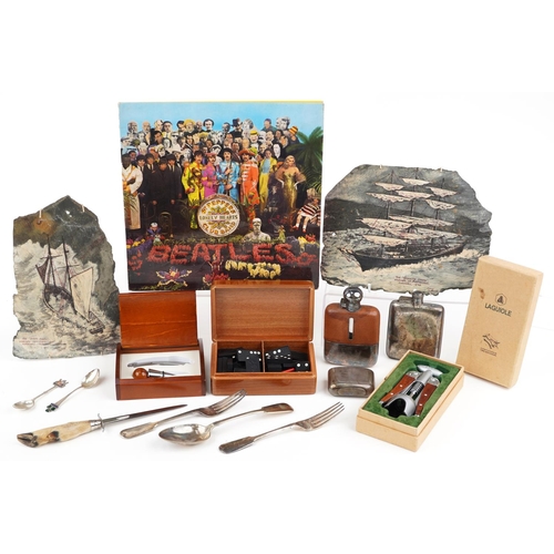 1434 - Sundry items including The Beatles Sgt Pepper's Lonely Hearts Club Band vinyl LP record, two silver ... 